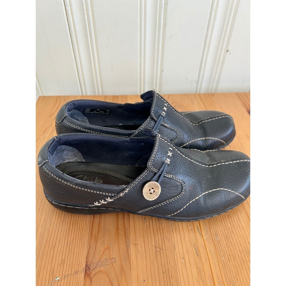 Clarks Sixty Delta Bendables Womens 8M Navy/Black Leather Slip On Loafers